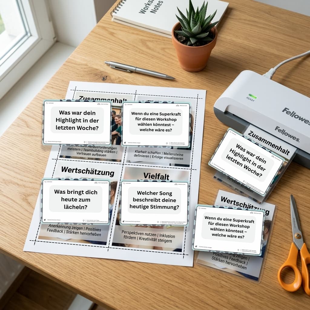 Druckvorlage und laminierte Check-in Karten