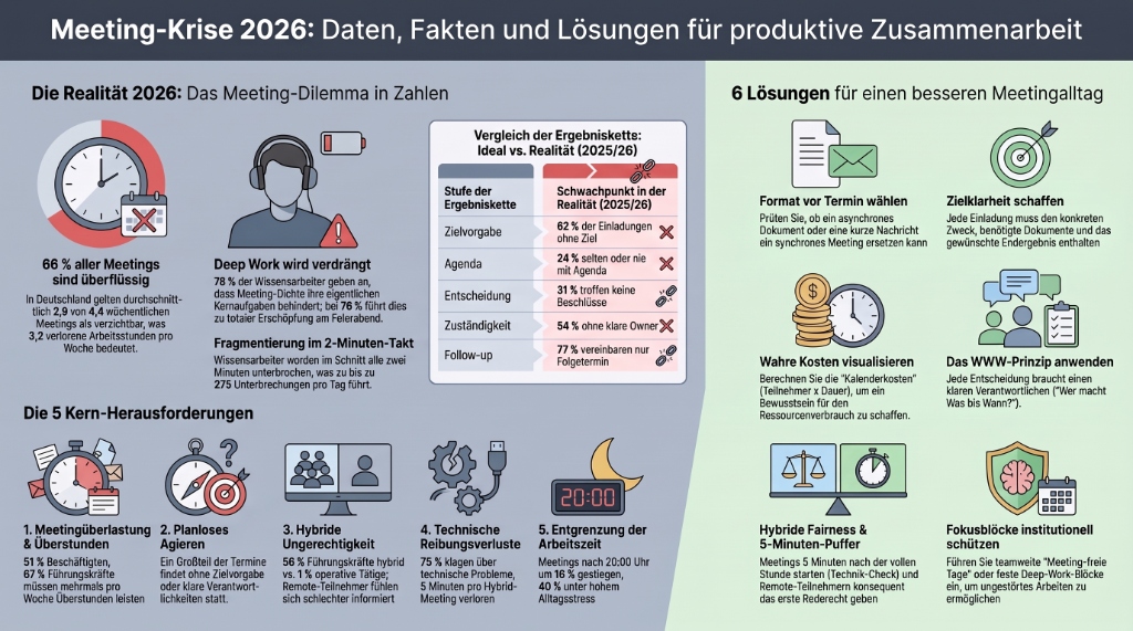 Infografik Meeting-Krise 2026 Daten, Fakten und Lösungen für produktive Zusammenarbeit