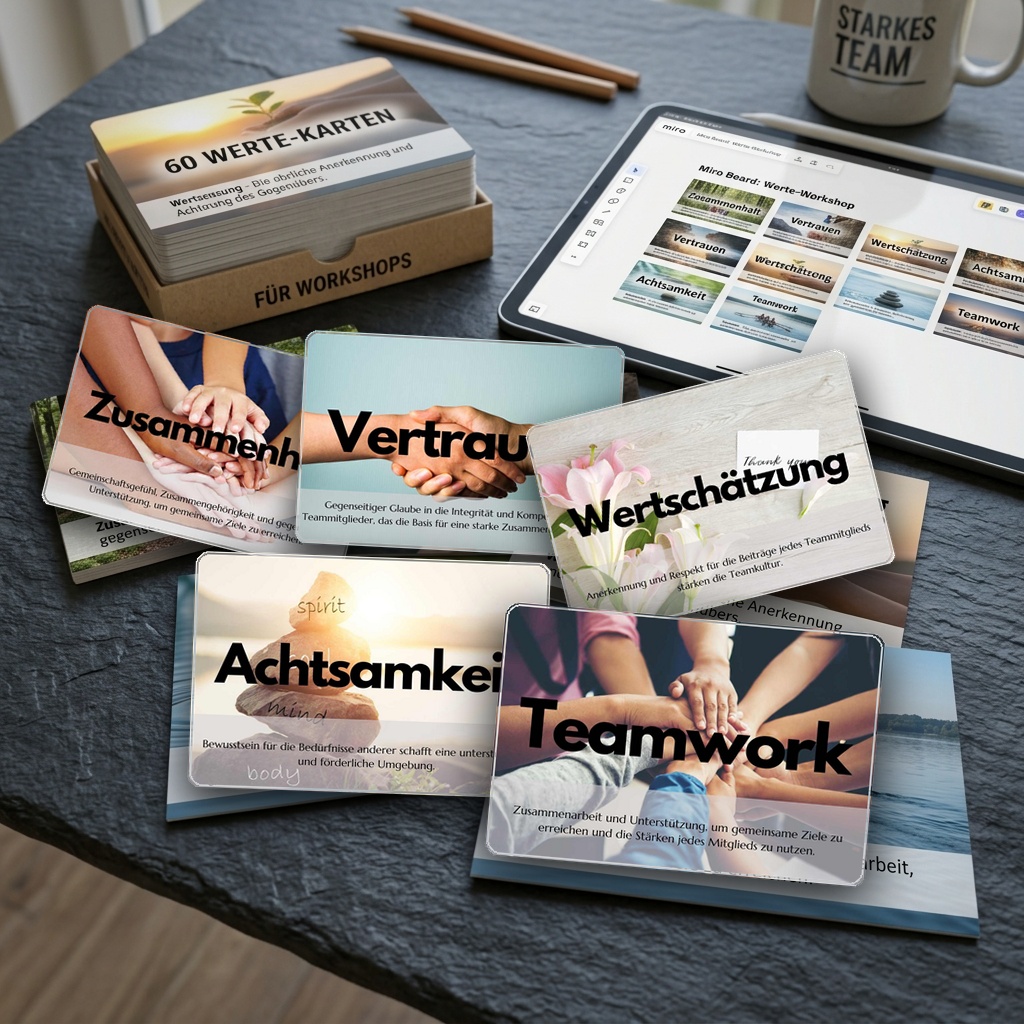 60 Werte-Karten Komplettset für Team-Workshops & Coaching