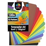 OfficeTree 120 x Tonpapier A4 Bunt 130g - 12 Farben - Buntpapier zum Basteln - Bastelpapier Bunt