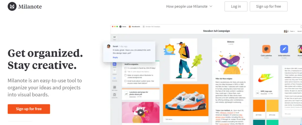 Online Whiteboard Milanote - Startseite